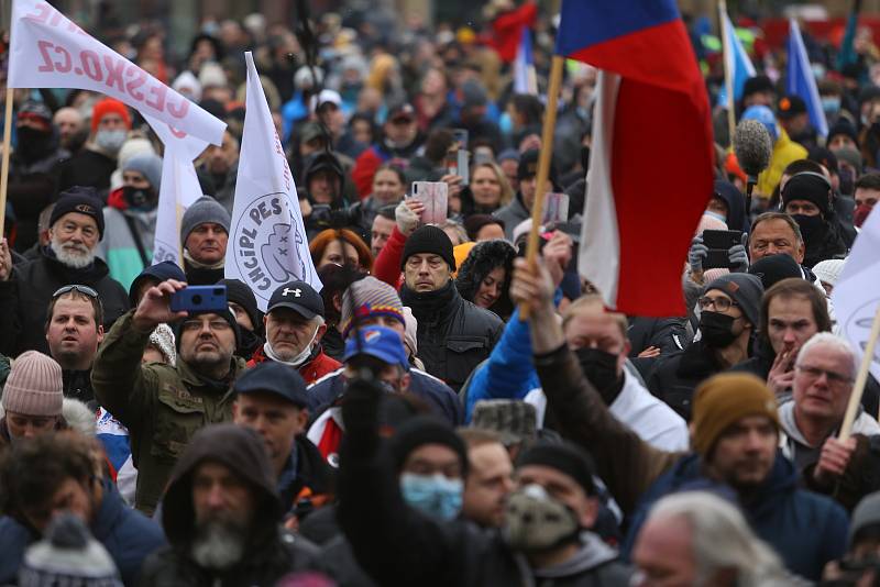 Demonstrace na Staroměstském náměstí v neděli 10. ledna 2021.