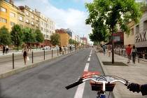 Vizualizace opravy ulice Na Pankráci včetně tramvajové tratě a nové zastávky.
