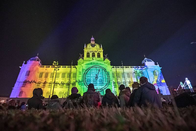 Novoroční videomapping na budovu Národního muzea 1. ledna 2020 v Praze.