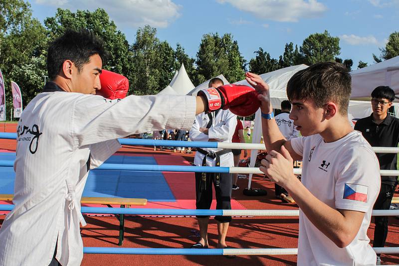 Trénink v olympijském parku vedli boxeři z oddílu Pražský Rohovník, trenér Michal Soukup, mládežníci Adam Marcin a Samuel Klabeneš.