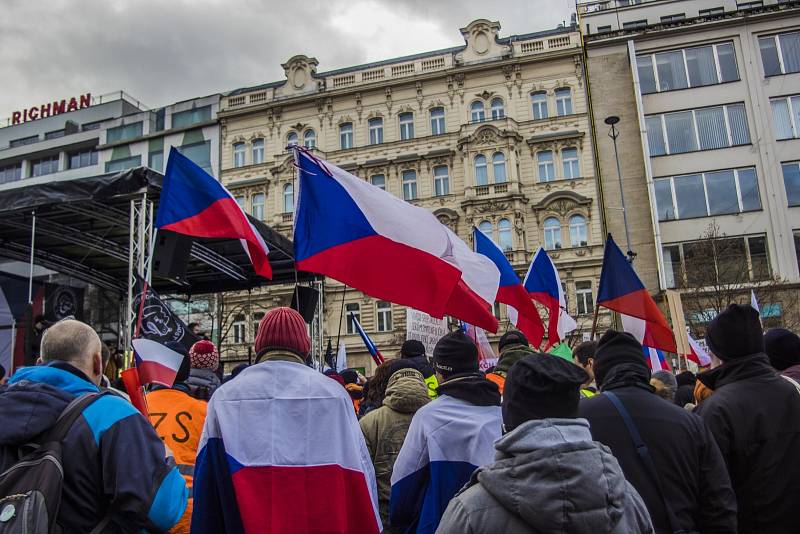 Demonstrace proti povinné vakcinaci, Praha 9. ledna 2022.