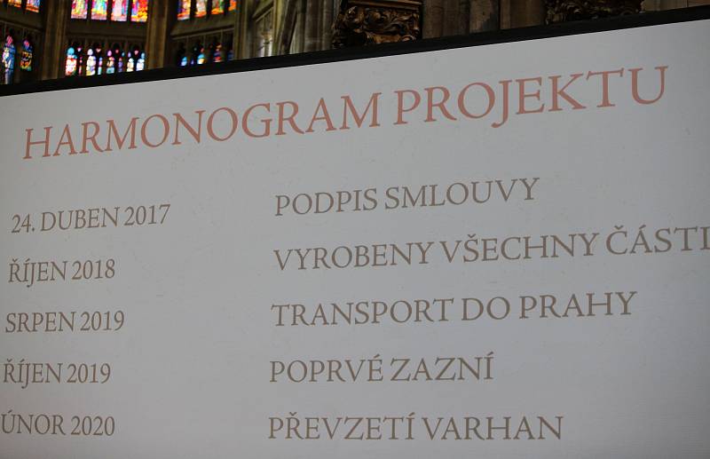 V pondělí odpoledne byla v katedrále svatého Víta za účasti kardinála Dominika Duky podepsána smlouva  s vítěznou firmou (Gerhard Grenzing S.A.) na výrobu majestátního nástroje Svatovítských varhan.