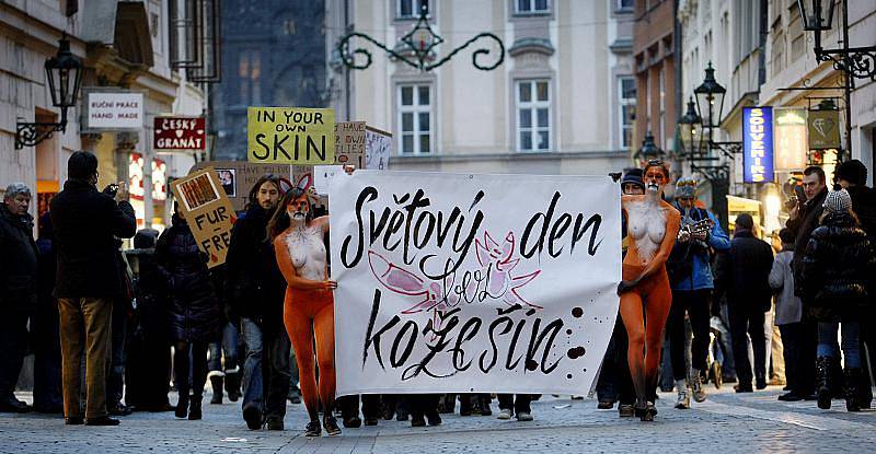 Protestní průvod proti kožešinovému průmyslu při příležitosti Světového dne bez kožešin prošel centrem Prahy 26. listopadu.