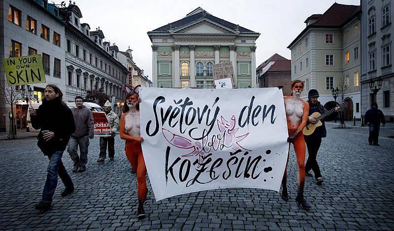 Protestní průvod proti kožešinovému průmyslu při příležitosti Světového dne bez kožešin prošel centrem Prahy 26. listopadu.