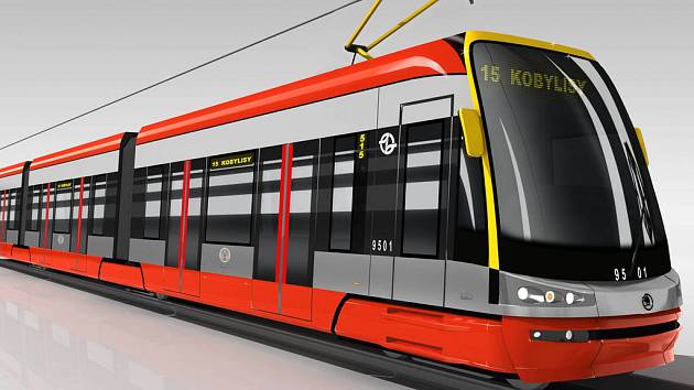 „Červená“ varianta nové nízkopodlažní tramvaje Škoda ForCity 15T.