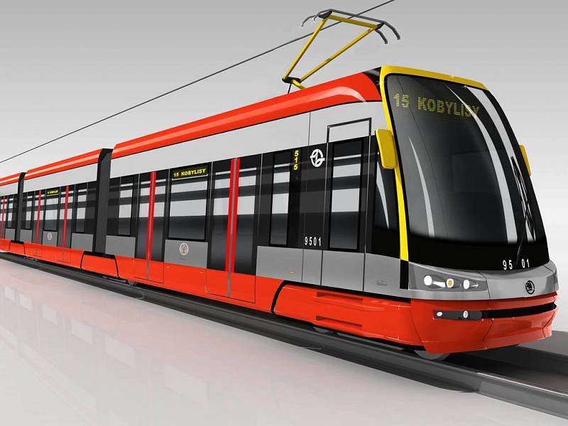 „Červená“ varianta nové nízkopodlažní tramvaje Škoda ForCity 15T.