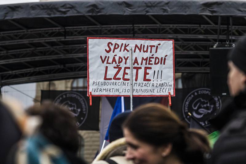 Demonstrace proti povinné vakcinaci, Praha 9. ledna 2022.