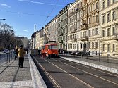 Tramvaj v Opletalově ulici v Praze.