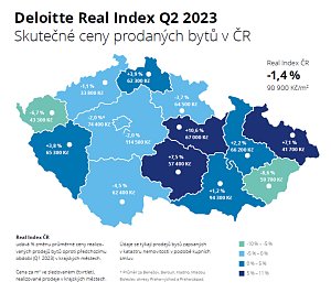 Skutečné ceny prodaných bytů v ČR za 2. čtvrtletí 2023.