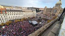 Demonstrace na Václavském náměstí v Praze 28. října 2022