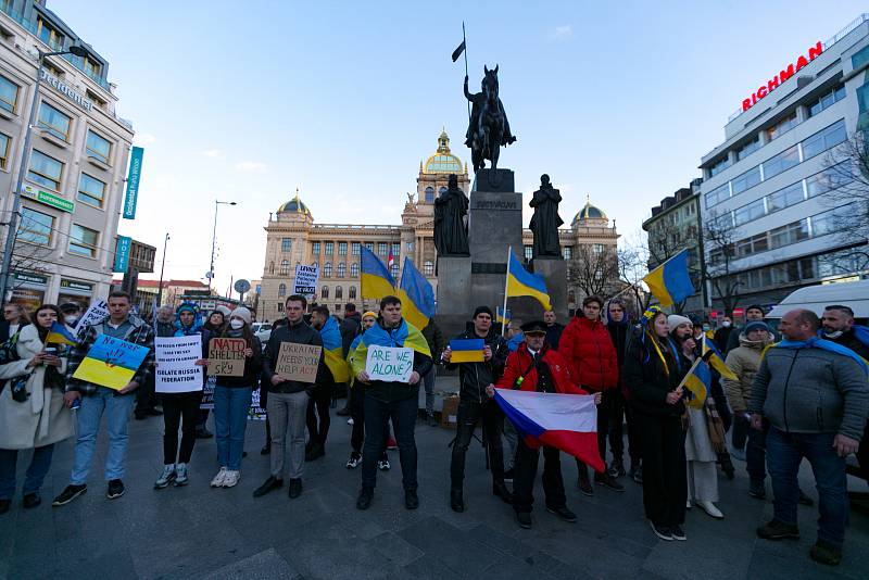 Z demonstrace Zastavme válku na Ukrajině! v pátek 25. února 2022.