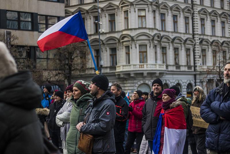 Demonstrace proti povinné vakcinaci, Praha 9. ledna 2022.