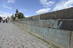 Charles Bridge, which was sprayed by vandals on July 9, 2021.