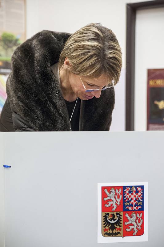 Manželka Vratislava Kulhánka Bohumila Bračíková volí, Praha, 12.1.2018