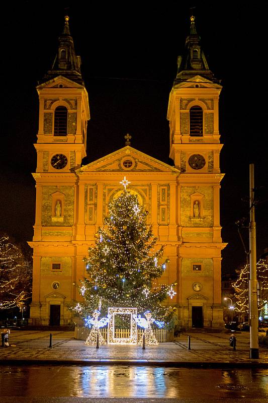 Vánoční strom - kostel sv. Václava na Smíchově.