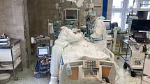 JIP ve Fakultní nemocnici Královské Vinohrady (FNKV), kde se léčí pacienti s covidem, říjen 2020.
