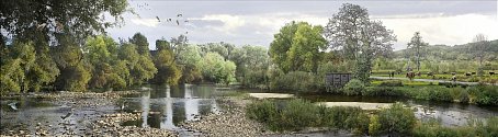 Možná budoucí podoba parku Soutok – vizualizace řeky.