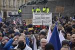 Na pražském Staroměstském náměstí se sešli 10. ledna 2021 odpoledne účastníci demonstrace nazvané Otevřeme Česko proti vládním opatřením, která souvisejí s koronavirovou pandemií.