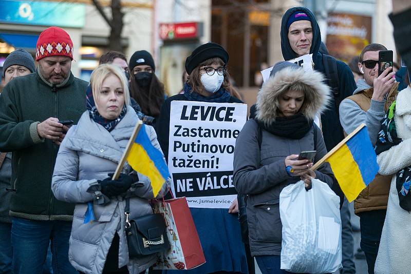 Z demonstrace Zastavme válku na Ukrajině! v pátek 25. února 2022.
