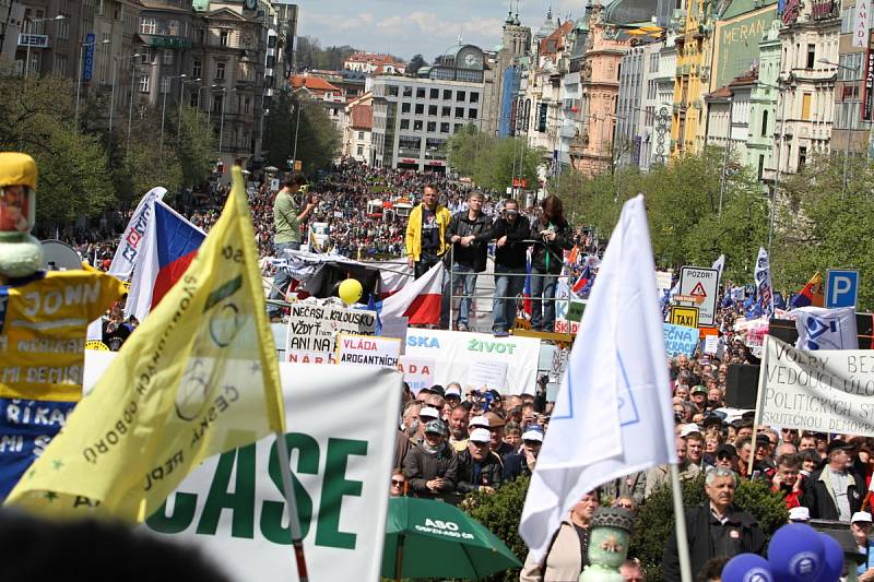 Demonstrace v Praze v sobotu 21.dubna na Václavském náměstí. 