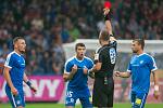 Zápas 3. kola první fotbalové ligy mezi týmy FC Slovan Liberec a AC Sparta Praha se odehrál 13. srpna na stadionu U Nisy v Liberci. Na snímku zleva Vladimír Coufal, Ondřej Kúdela a rozhodčí Miroslav Zelinka.