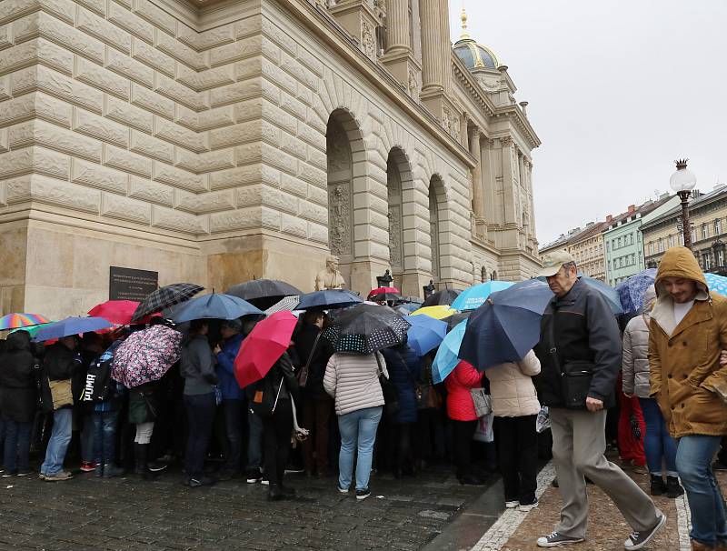 Na otevření Národního muzea se navzdory počasí stála fronta.