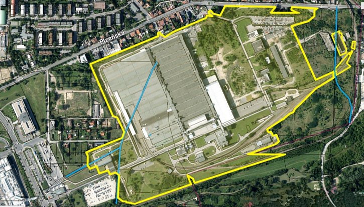 Plánek areálu po bývalé továrně Siemens.