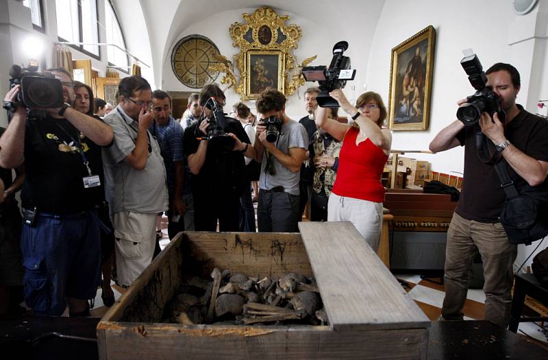 Teologové a antropologové vyzdvihli 11. července z hrobu v kostele Panny Marie Sněžné v Praze tělesné ostatky čtrnácti umučených františkánů v souvislosti s jejich očekávaným blahořečením.
