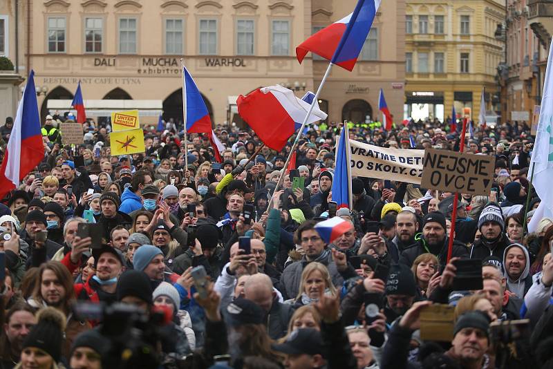 Demonstrace na Staroměstském náměstí v neděli 10. ledna 2021.