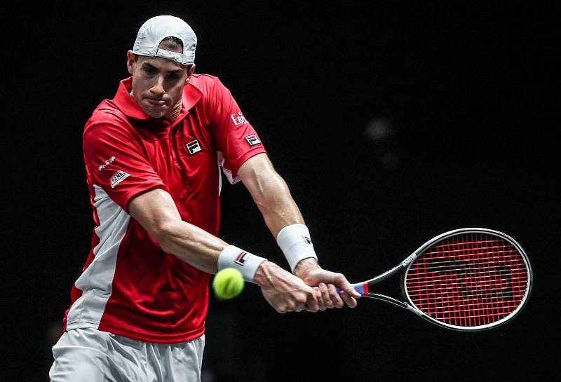 Laver cup, hraný 22. září v Praze. Zápas Dominic Thiem,Team Europe proti John Isner, Team World