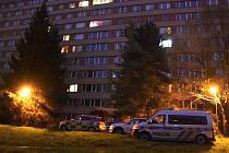 Vyšetřování kriminalistů v nejvyšším podlaží jednoho z panelových domů ve Sládkovičově ulici na krčském sídlišti.