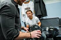 Petr Průcha v kabině na exhibičním zápase ke 120 letům hokejové Sparty.