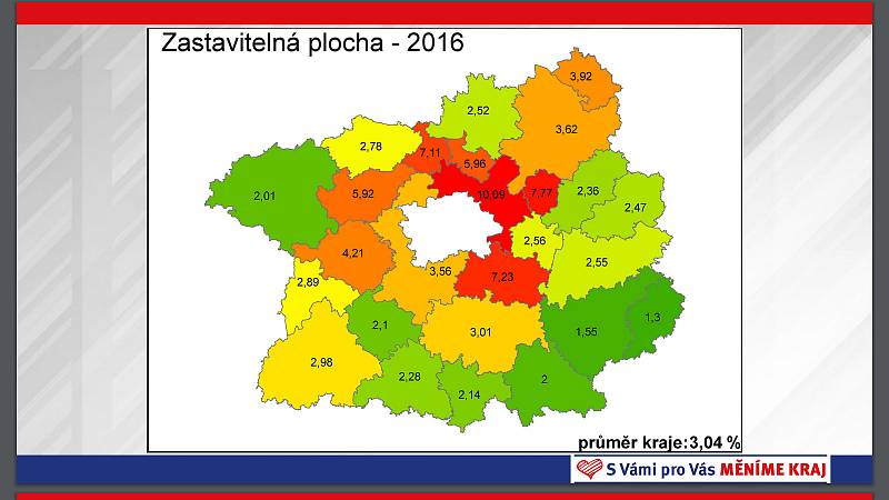 Zhruba desetina území Středočeského kraje je zastavěná, podíl se postupně zvyšuje.