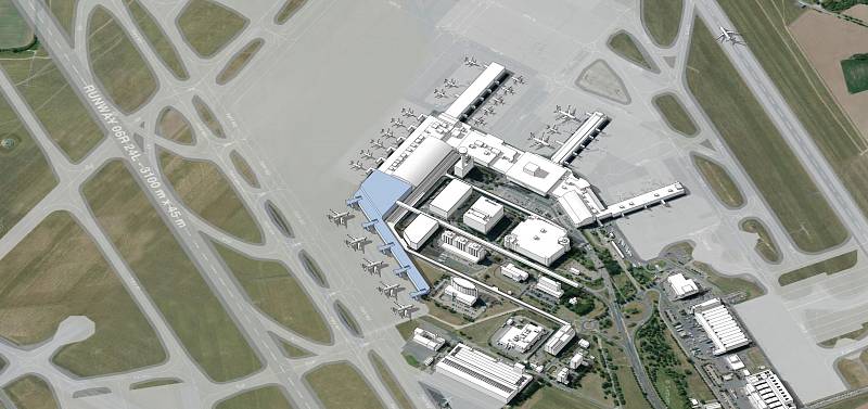 Vizualizace budoucí podoby letiště v Ruzyni. Etapa I prst D.