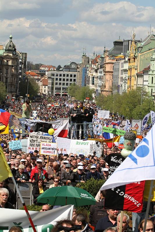 Demonstrace v Praze v sobotu 21.dubna na Václavském náměstí. 
