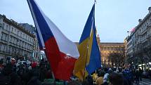 Z demonstrace na Václavském náměstí 4. března 2022.
