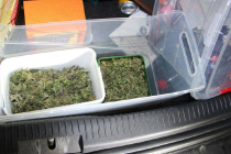 Drogy nalezené při policejní silniční kontrole vozidla Volkswagen Golf v Novopacké ulici v Praze.