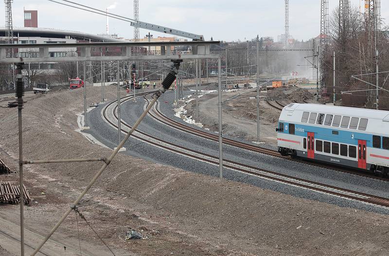 Rekonstrukce kolejí u nádraží Vršovice.