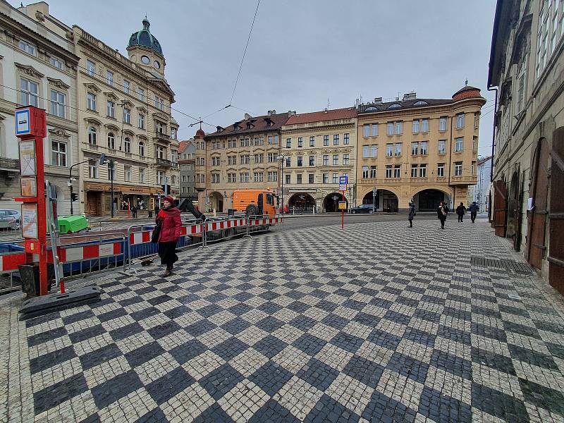 Výluka tramvajové dopravy - Újezd - Malostranská v Praze.