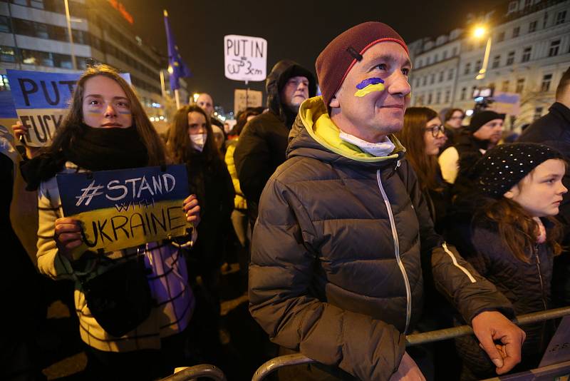 Z demonstrace na Václavském náměstí 4. března 2022.