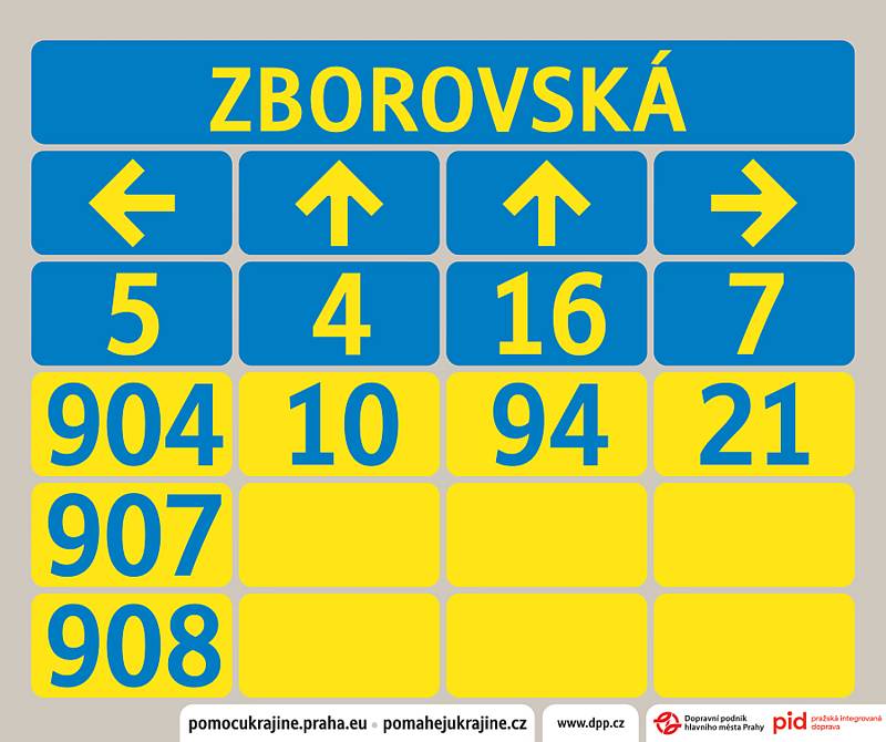 Na eshopu DPP lze koupit charitativní zastávková tabla pro Ukrajinu. Foto: DPP