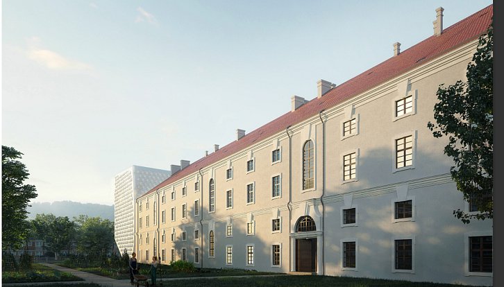 Pohled na velké stavby chystané v části Prahy 8 – rekonstruovaná podoba Invalidovny podle dokumentace Národního památkového ústavu.