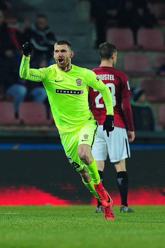 Fotbalové utkání HET ligy mezi celky AC Sparta Praha a FC Zbrojovka Brno 4. března v Praze. Martin Juhar se raduje z branky.