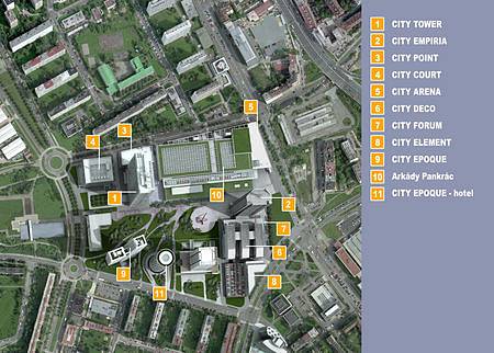 Tak by mohla vypadat Pankrácká pláň podle představ investora - mapka konečného stavu.