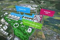 Vizualizace budoucí podoby letiště v Ruzyni. Airport City Jih.