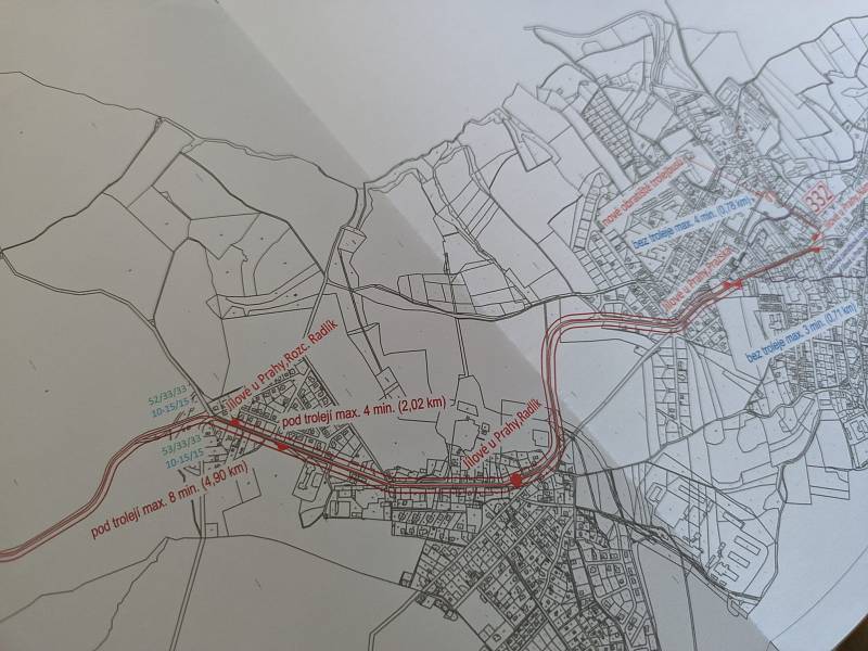 Ilustrační mapka k plánům na trolejbusy u Jesenice.