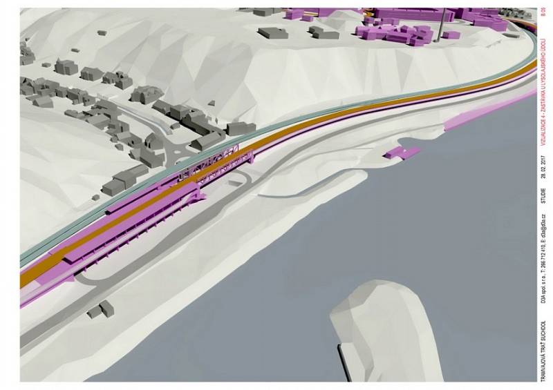 Vizualizace návrhu tramvajové tratě Podbaba - Suchdol a okolí.