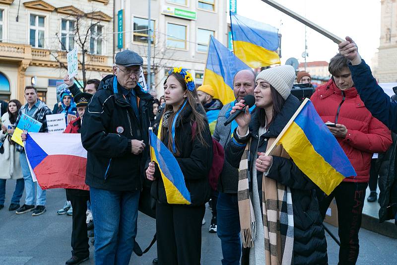 Z demonstrace Zastavme válku na Ukrajině! v pátek 25. února 2022.