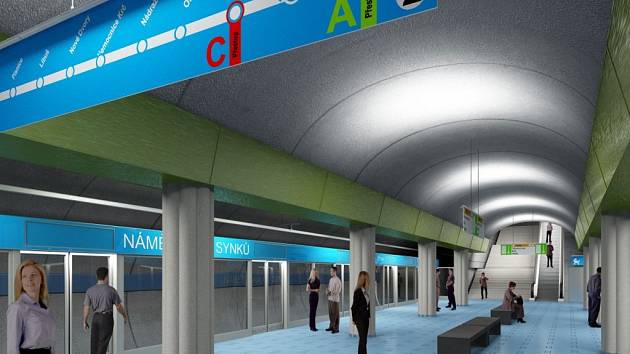 Návrh podoby stanice metra trasy D - Náměstí bratří Synků.