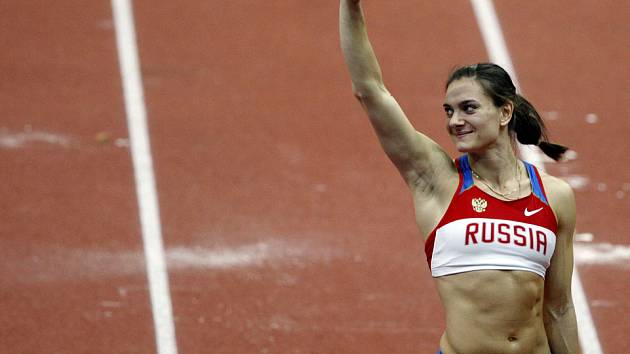 Tyčkařka Yelena Isinbayeva na Mítinku šampiónů v pražské O2 Areně 26. února v Praze.